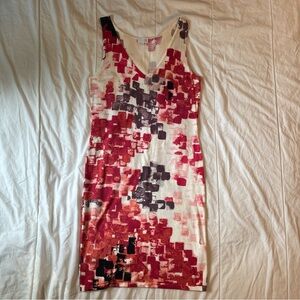 TSE White with red & purple pattern dress